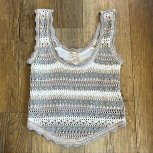 NWT Hem & Thread Women’s Crochet Knit Scalloped Tank Top S Earth Tones Boho Chic